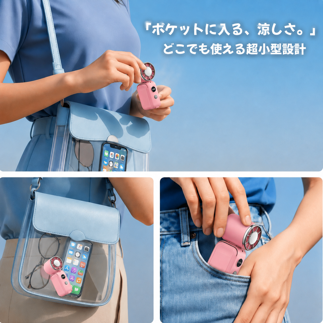 【新色ピンク／先着1,000台限定】超小型ハンディファン 冷却プレート搭載 携帯扇風機
