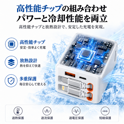 ラクチャージ™｜ケーブル内蔵 4in1 急速充電器
